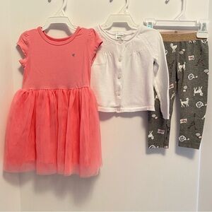 Carter's Baby Girls Pink Tutu Dress/White Sweater/ Paris Leggings Size 12 Months